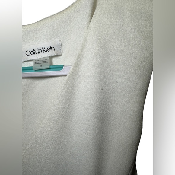 Calvin Klein V-Neck A-Line Midi Dress with Tie Belt Off-White color - size 14 - Picture 4 of 13